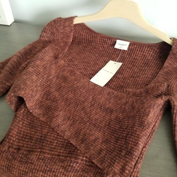 Long-Sleeve Wrap-Front Mini Sweater Dress - Brown (SP) - ABERCROMBIE & FITCH - Picture 8 of 13